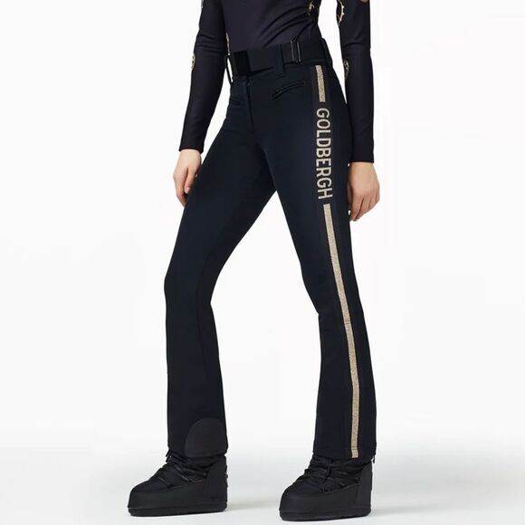 Goldbergh Cher Ski Pants Pippa Ski Pants Black Gold Logo Waterproof US 8 - Picture 1 of 12